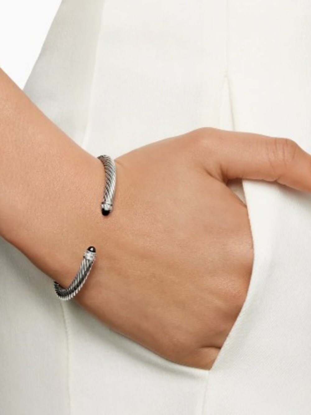 DY Classic Cable Bracelet - Onyx with Diamonds (5mm) (NEW Never Worn)